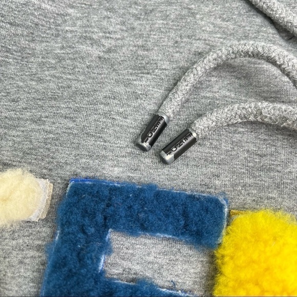 RARE Fendi Shearling Velcro Logo Cotton Pullover Furry Lined Grey Hoodie Sweater - Picture 10 of 16